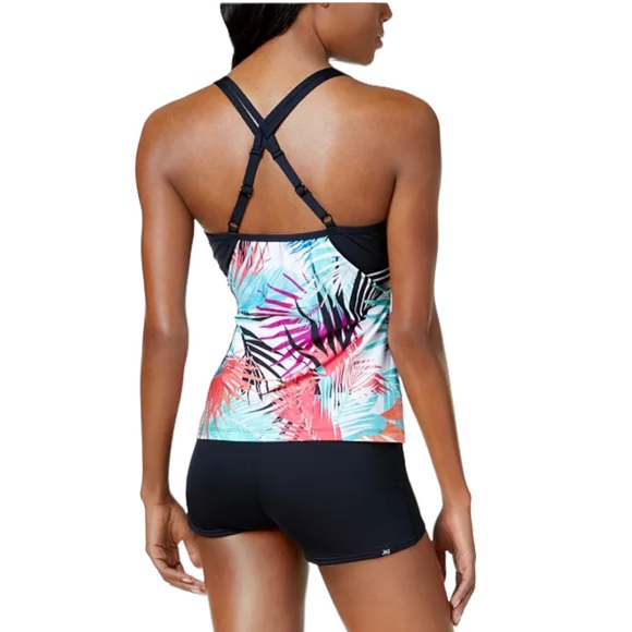 JAG Swimwear Tropical-Print Cross-Back Tankini Top - Picture 8 of 9